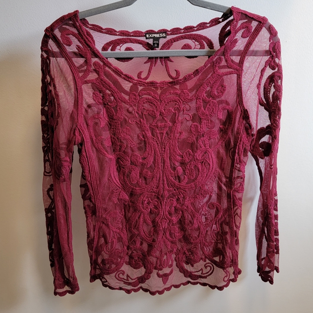 Express see-through maroon shirt